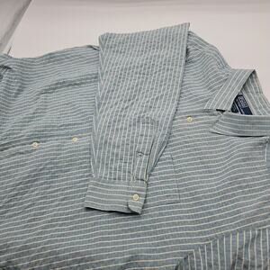 Polo Ralph Lauren Blue-Green and White Stripe Long Sleeve Men's Shirt‎ Size XL